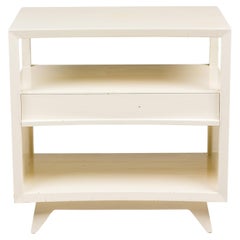 American Contemporary White Two-Tier End Tables, Concave Top, Pair
