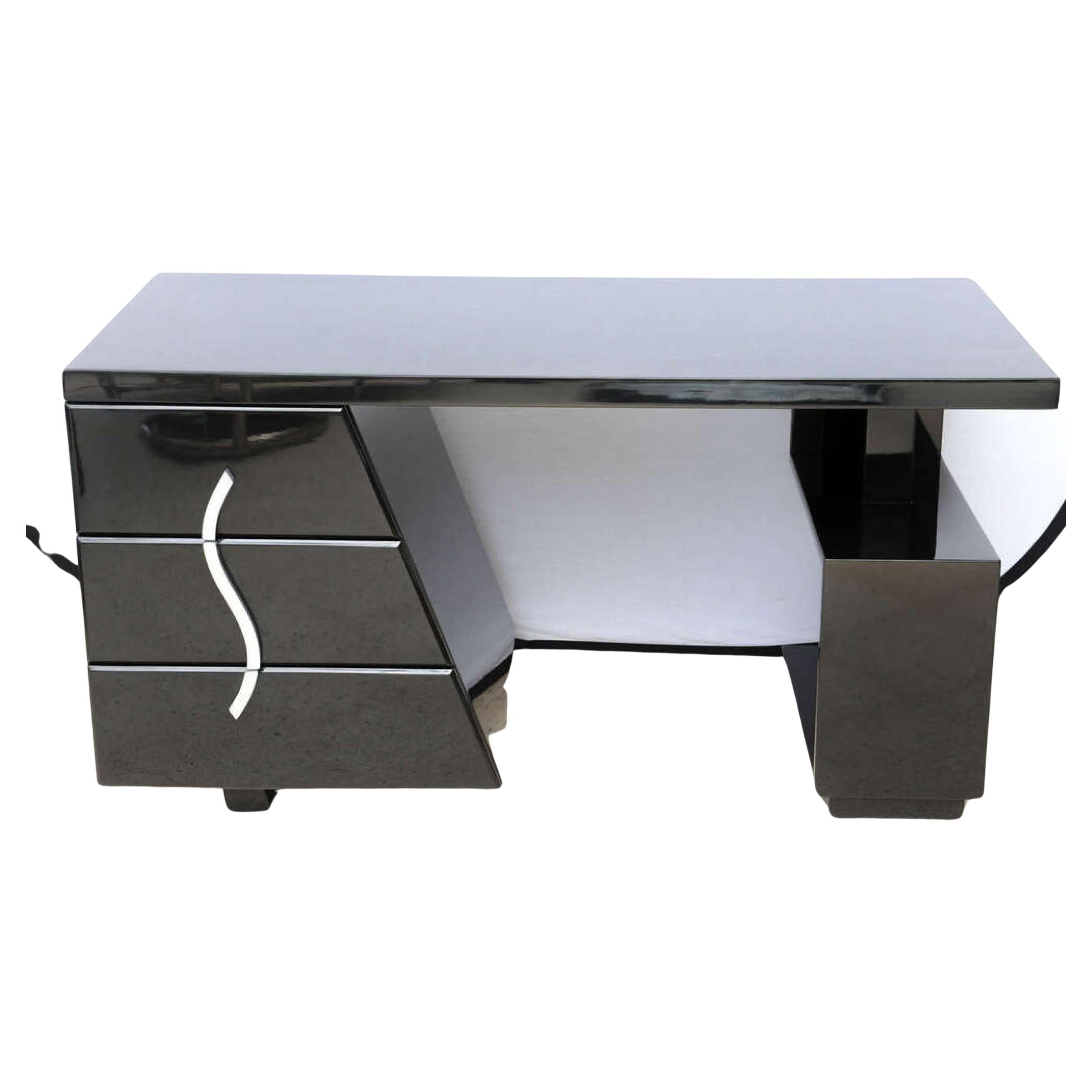 Black Lacquered Sculptural Desk by Paul Frankl