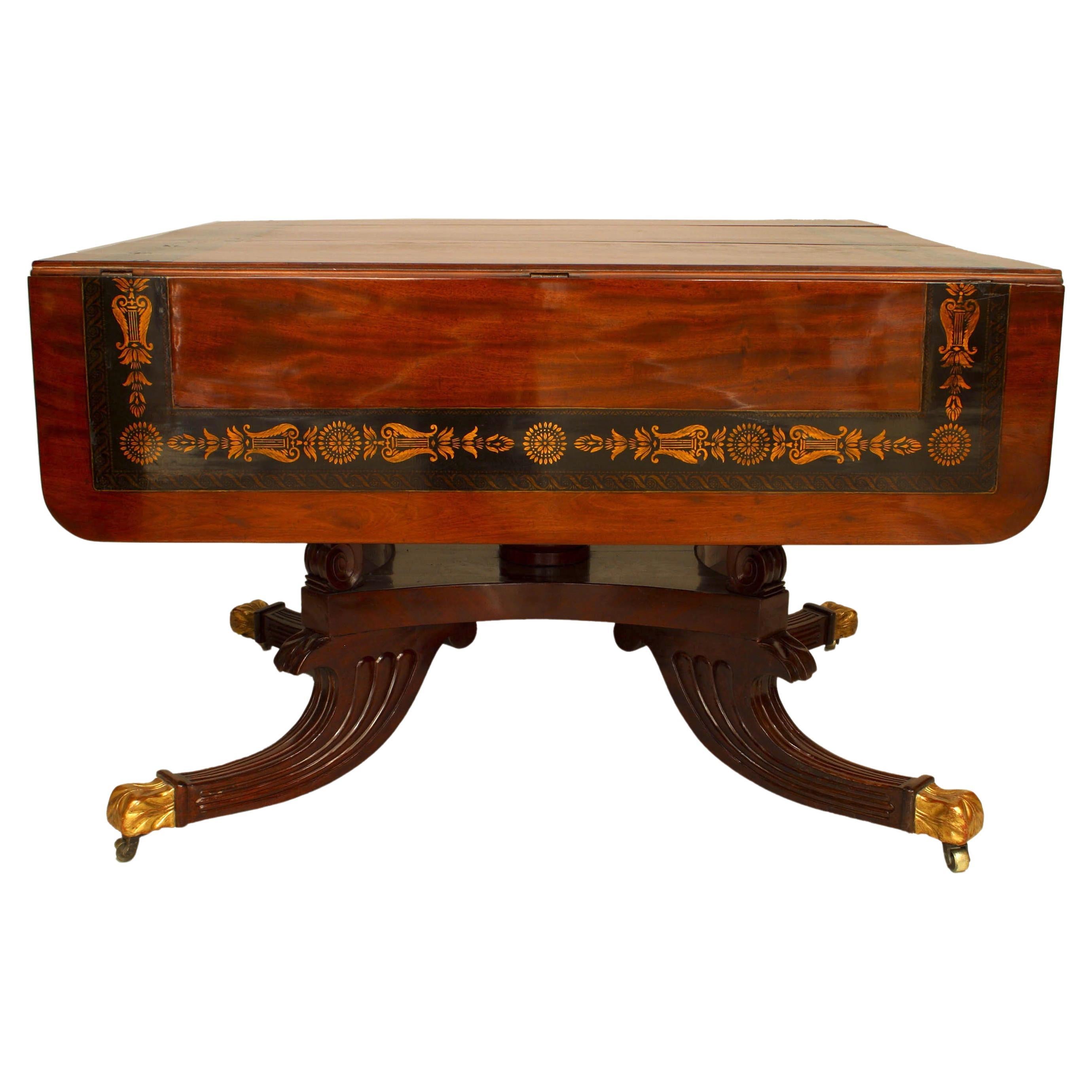 English Regency Mahogany and Gilt Dining Table For Sale