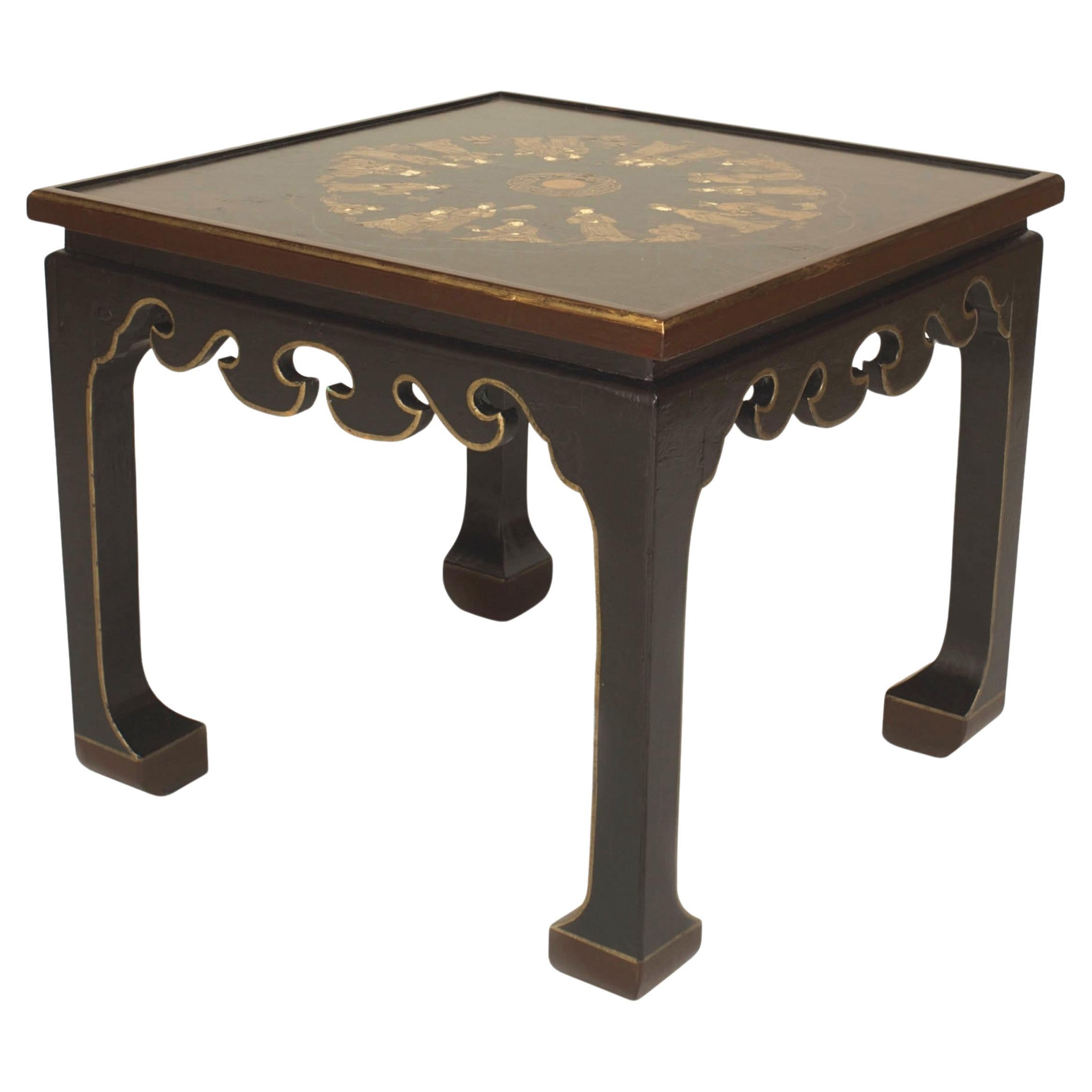 Tavolino da salotto Chinoiserie inglese laccato nero in vendita