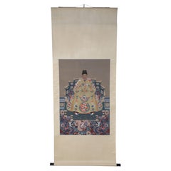 Chinese Ming Dynasty Style Paper and Silk King Portrait Hanging Scrolls