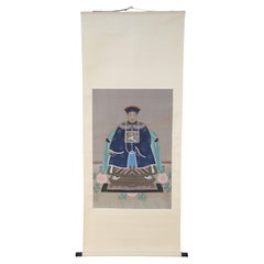 Qing Dynasty-Style Silk Scroll Wall Hanging, King Portrait, 35\"x75\"