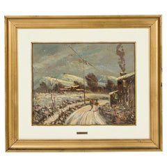 Winter Landscape Painting, American Mid-Century, Signed, 25x28.75 in