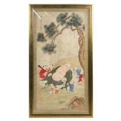 Chinese Watercolor Portrait of Children, 19th Century, Gilt Frame