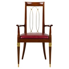 French Art Deco Mahogany Armchair with Red Leather Seat, Early 1900s