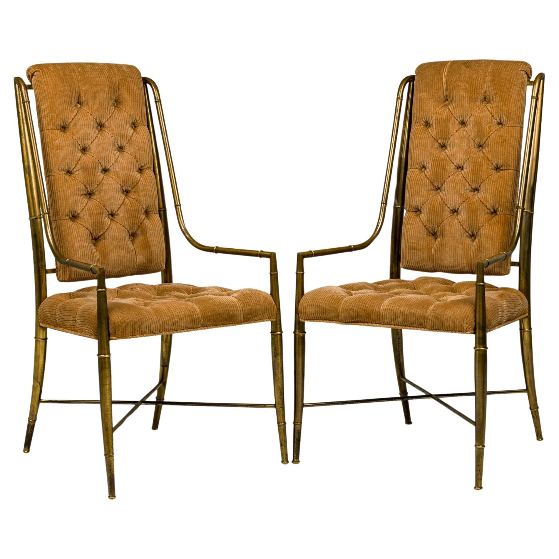 Pair of Weiman/Warren Lloyd for Mastercraft Imperial Brass & Corduroy Armchairs