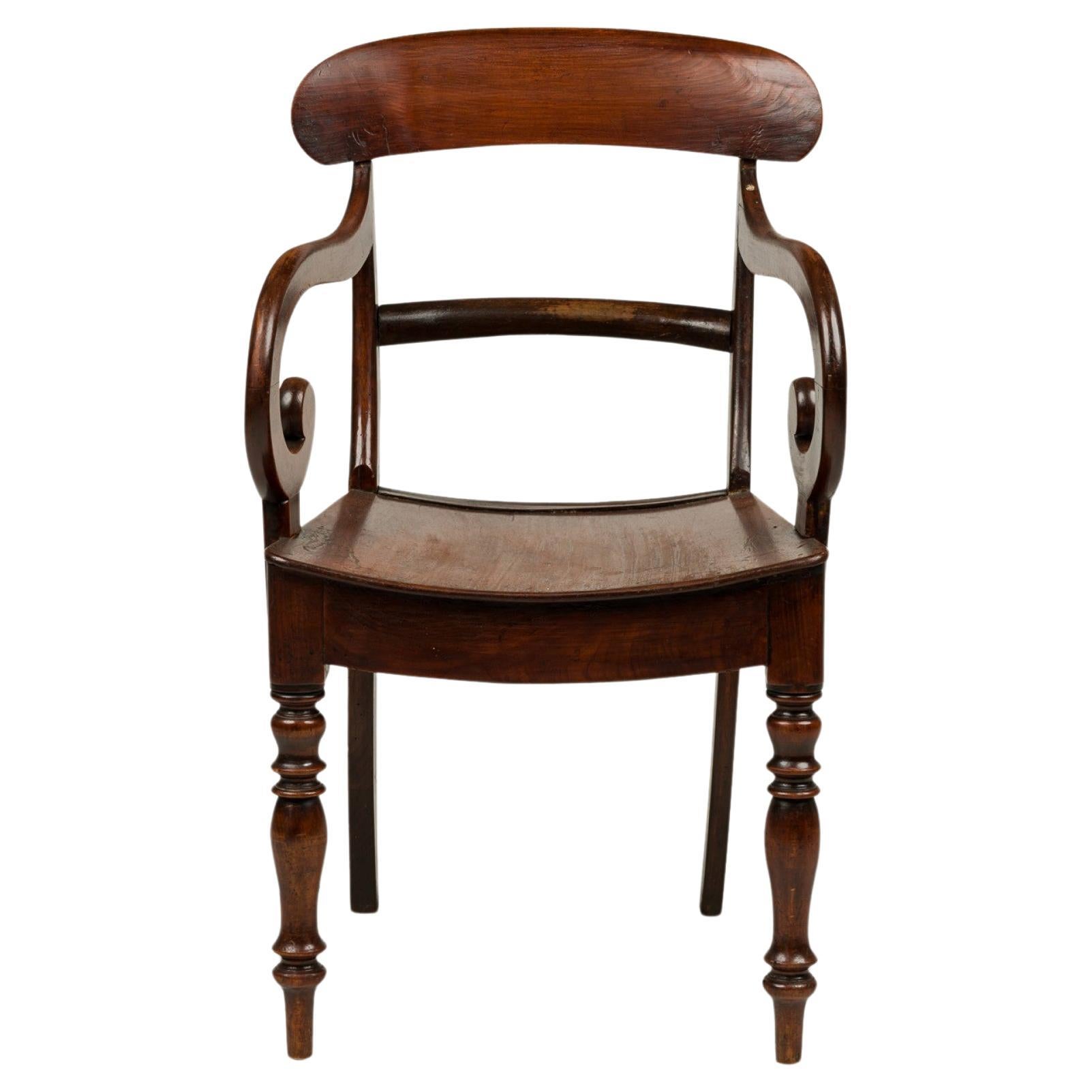 English Regency Mahogany Scroll Armchair, Hand-Crafted, Circa 1850, UK