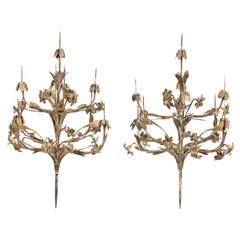 Pareja de Candelabros Italianos Neoclásicos Barrocos Pintados y Tole