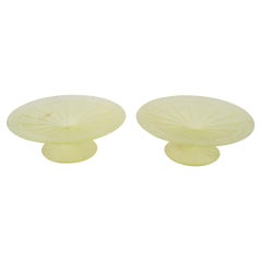 Pair of Frosted Green Vaseline Glass Centerpiece