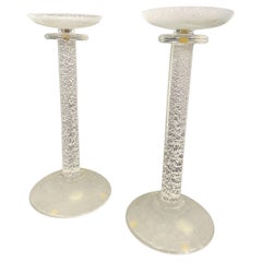Paire de bougeoirs américains en verre Scavo transparent de Karl Springer