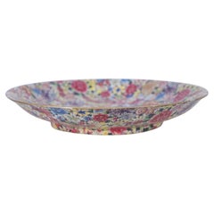Chinese Famille Rose Thousand Flower Pattern Shallow Porcelain Bowl Centerpiece