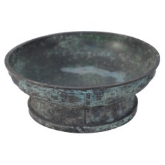 Chinese Han Dynasty-Style Patinated Bronze Shallow Bowl
