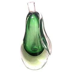 Italian Venetian Style Green Glass Pear Paperweight