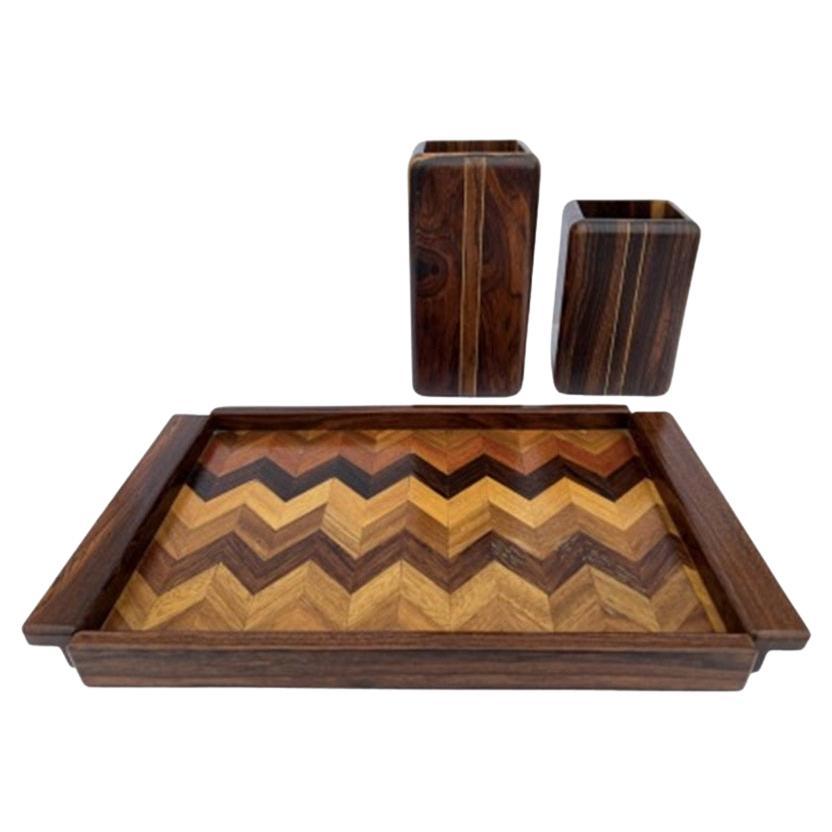 Don Shoemaker Mid-Century 3 Pieces Jacaranda Desk Set en vente