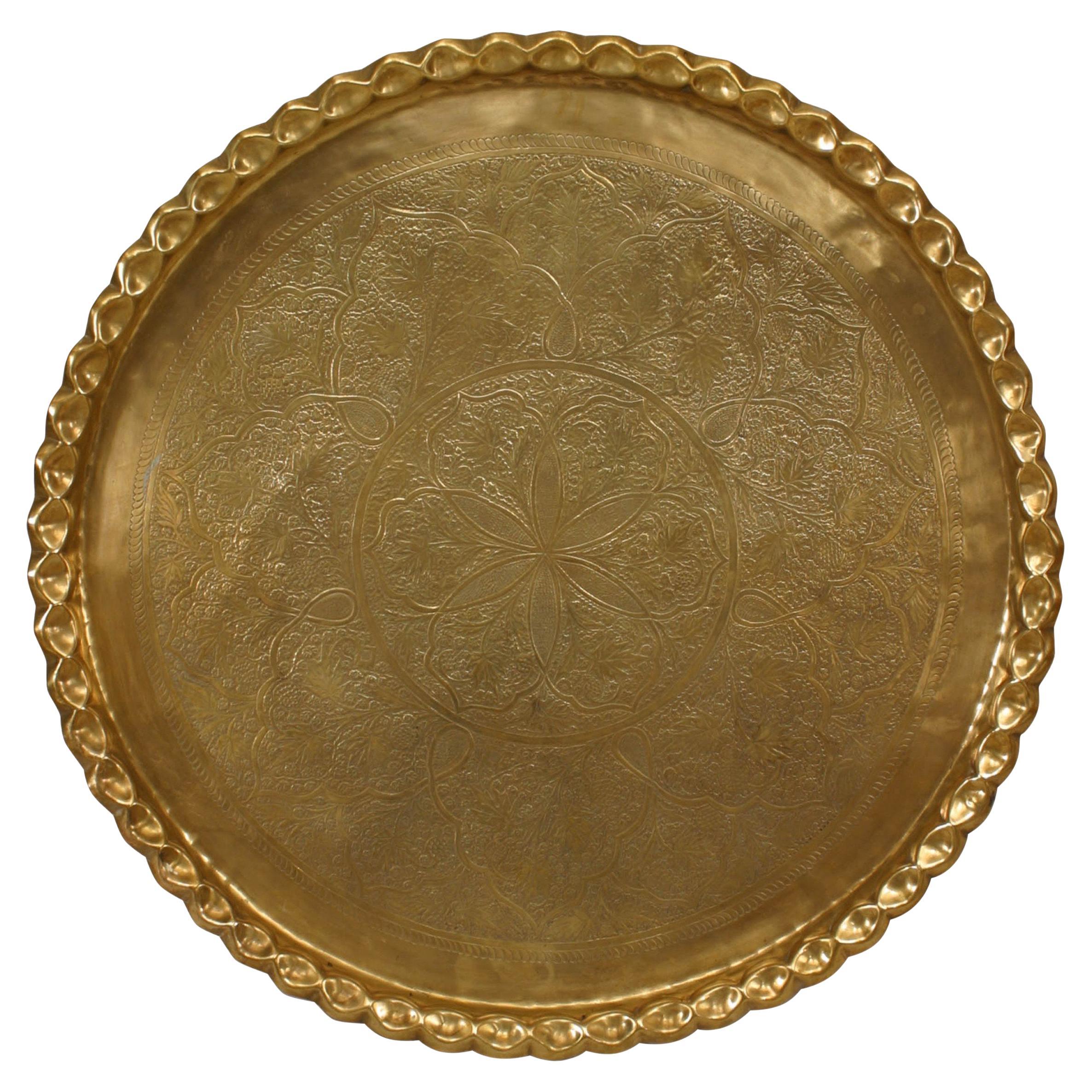 Moorish Brass Tray Table, Hand-Crafted with Scalloped Edge, Circa 1890