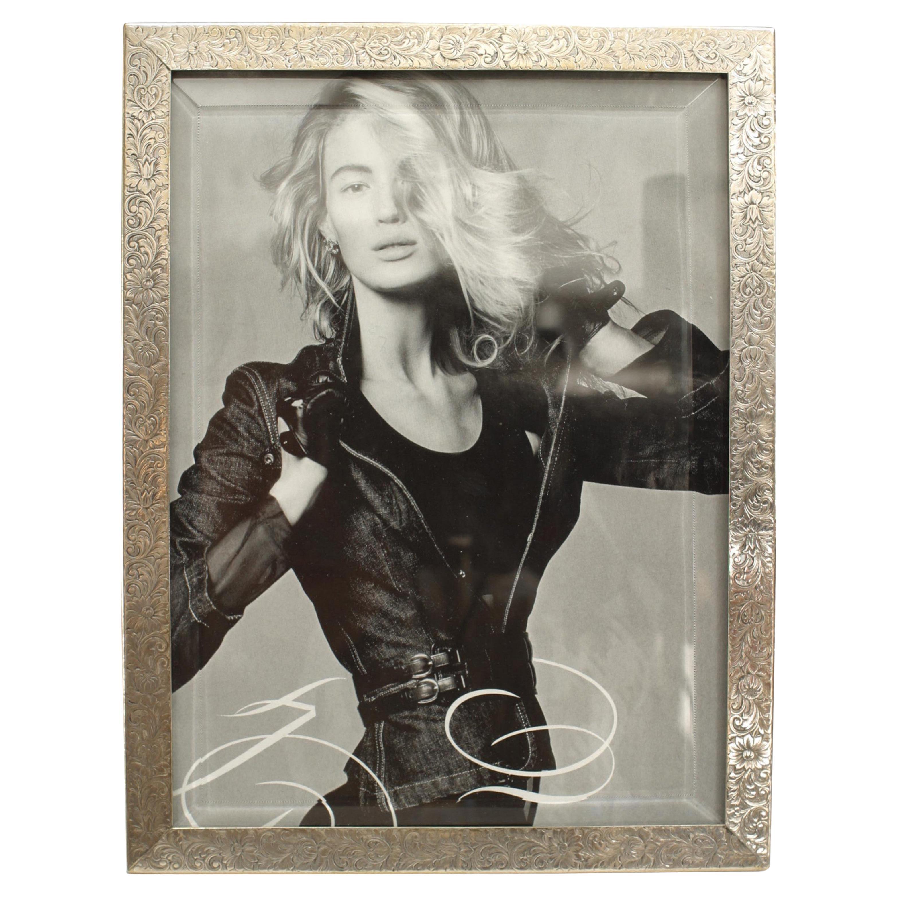 Victorian Sterling Silver Picture Frame, Etched Design, Circa 1890 For Sale