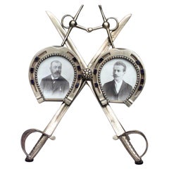 Victorian Enameled Brass Horseshoe Picture Frame, Circa 1890, France