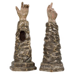 Italian Baroque Silver Gilt Reliquaries, Hand Form, Circa 1650, Pair