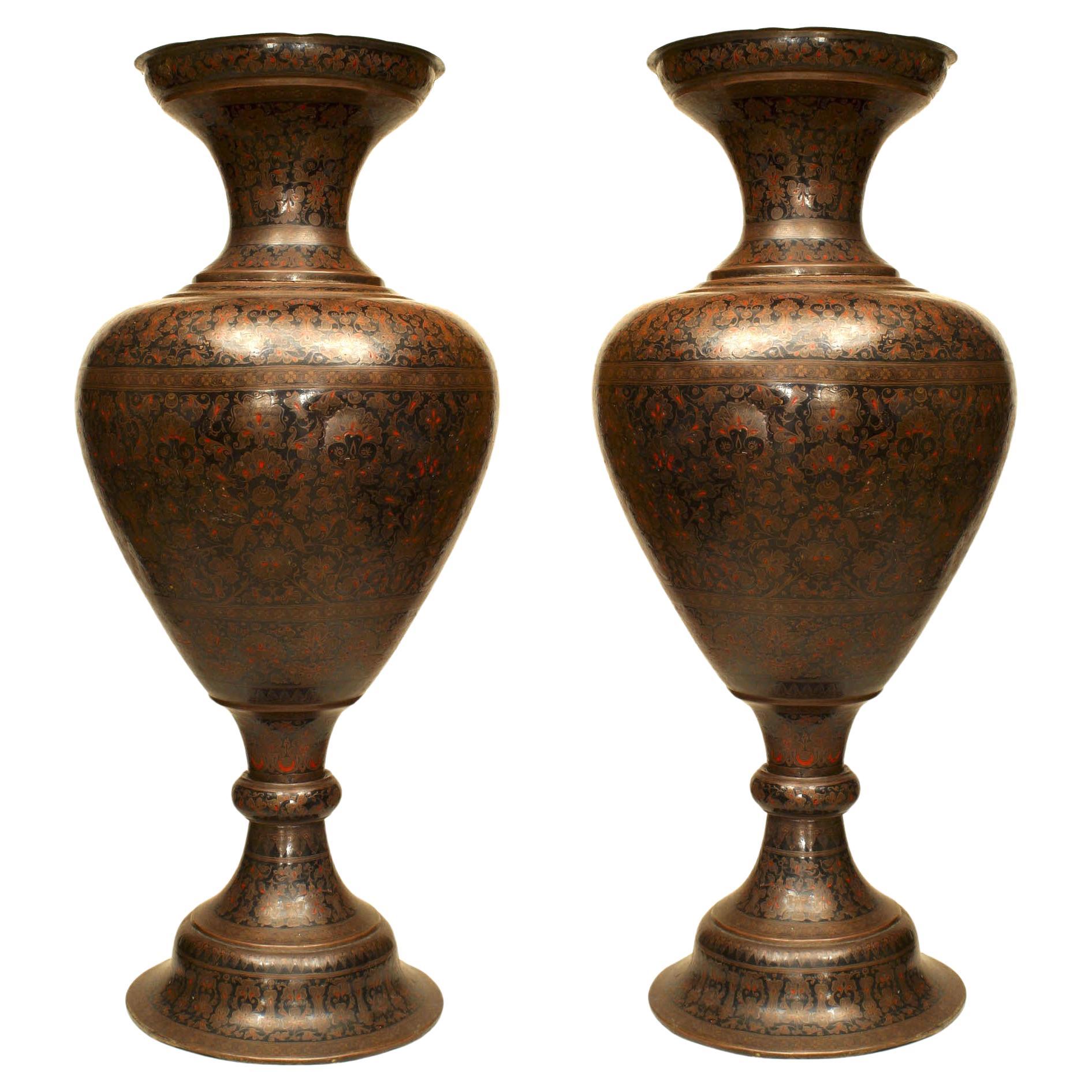 Pair of Persian Style Cloisonne and Enamel Floor Vases