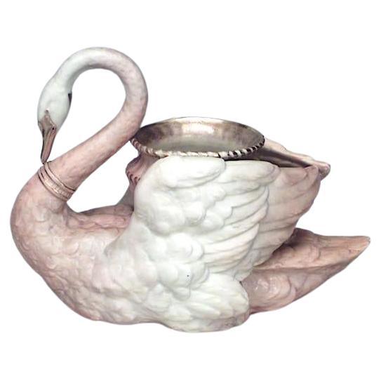 English Victorian Royal Worcester Porcelain Swan Vase