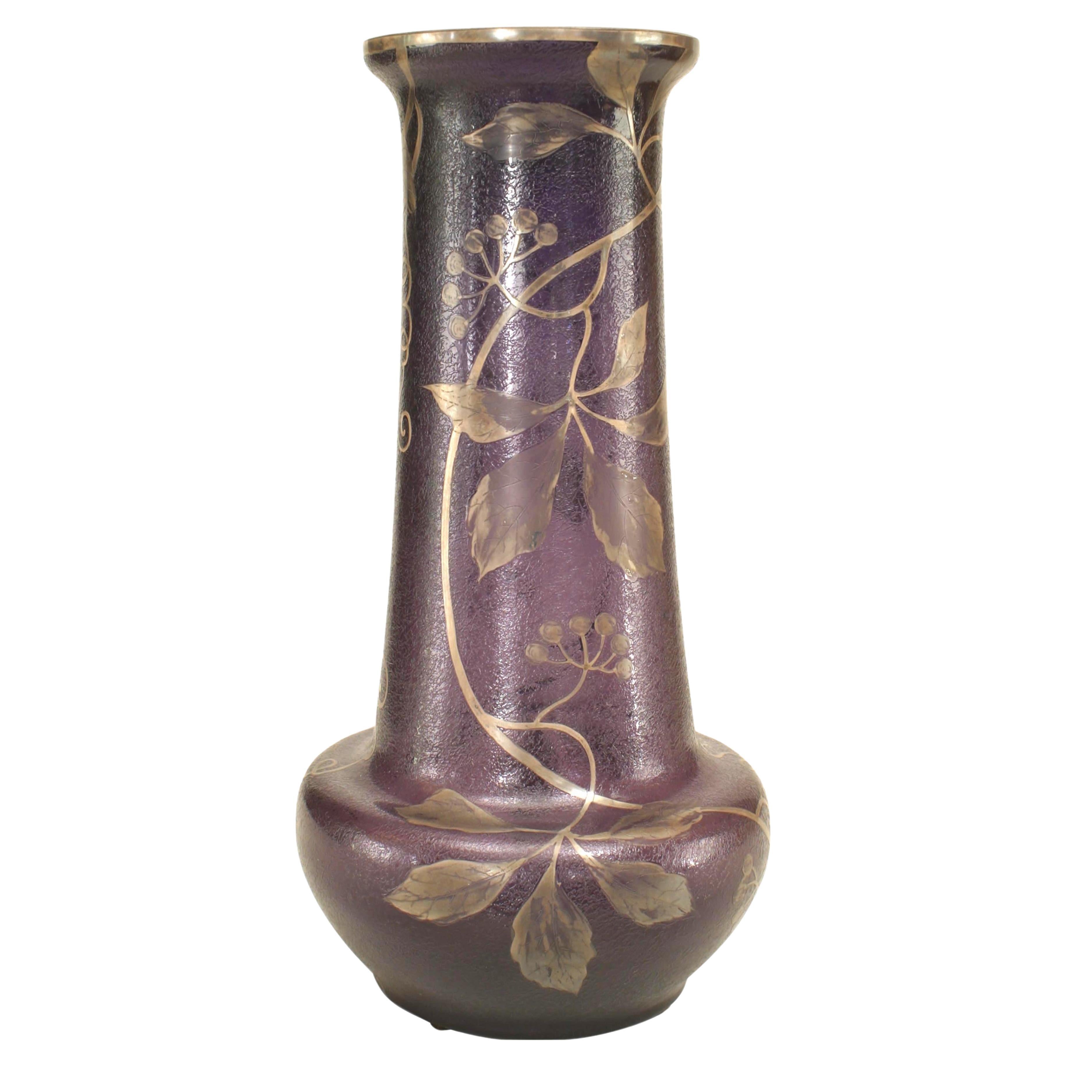 French Victorian Purple and Silver Glass Vase