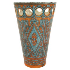 Italian Mid-Century Orange and Turquoise Porcelain Vase
