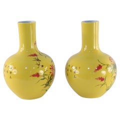 Early 20th Century Chinese Qing Dynasty Famille Rose Yellow Vases