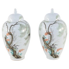 Antique Chinese Famille Rose Porcelain Lidded Jars, Mid-Late 1900s