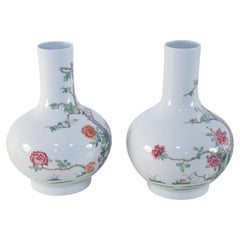 Antique Chinese Famille Rose Vases with Crane Design, Circa 1850