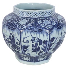 Chinese White and Blue Octagonal Porcelain Pot