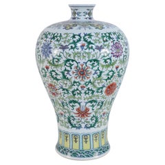 Chinese Meiping Porcelain Vase, White with Colorful Floral Design