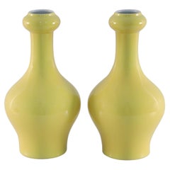 Pair of Chinese Yellow Garlic-Mouthed Porcelain Vases