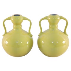 Pair of Chinese Yellow Gourd Shaped Double Handled Porcelain Vases