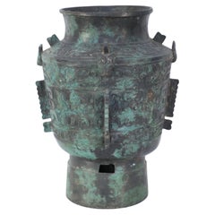 Chinese Han Dynasty-Style Patinated Bronze Tapered Urn