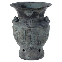 Antique Chinese Han Dynasty-Style Bronze Fluted Urn