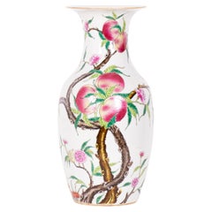 Pair of Antique Chinese Urn Shaped Flowering Fruit Tree Design Porcelain Vases