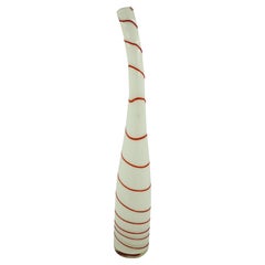 Contemporary White and Red Candy Cane Design Curved Art Glass Vase