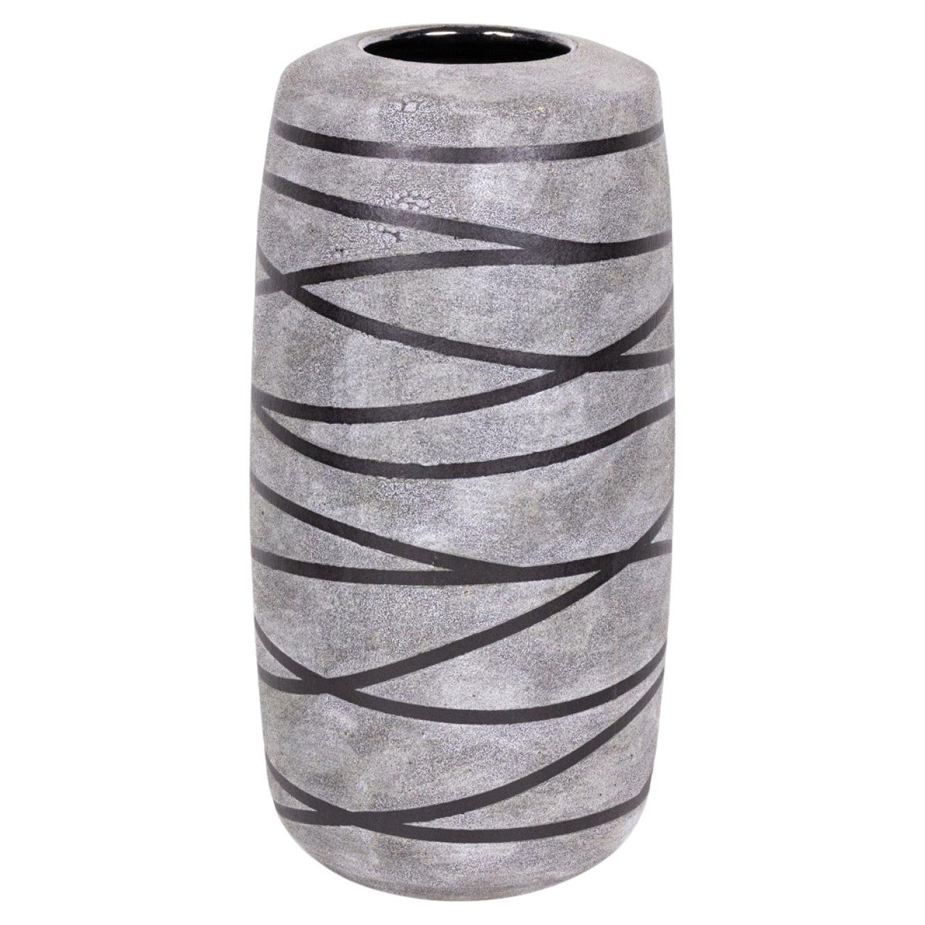 Gary DiPasquale Contemporary Thrown Ceramic Tall Textured Gray and Black Vase
