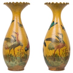 Pair of French Large Painted Terra-Cotta Vases