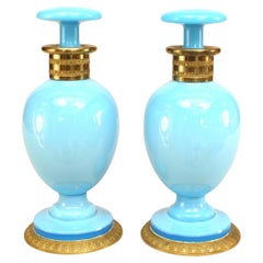 French Victorian Blue Opaline Perfume Bottles