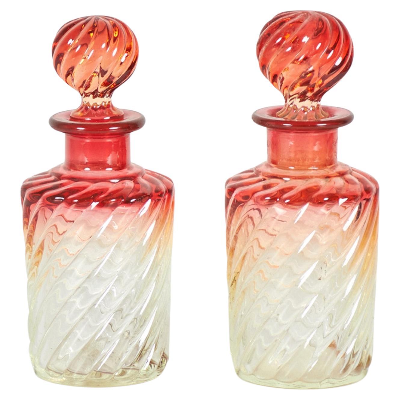 French Victorian Cranberry Baccarat Crystal Perfume Bottles For Sale