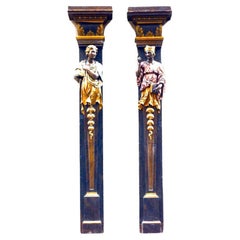 Pair of Italian Rococo Polychromed Religious Pilasters