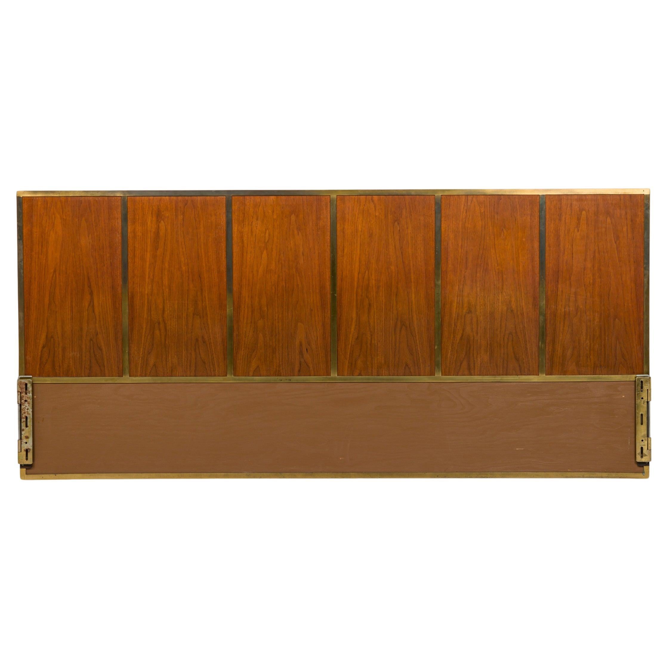 Paul McCobb for Calvin Furniture Company Brass & Walnut King-Size Headboard