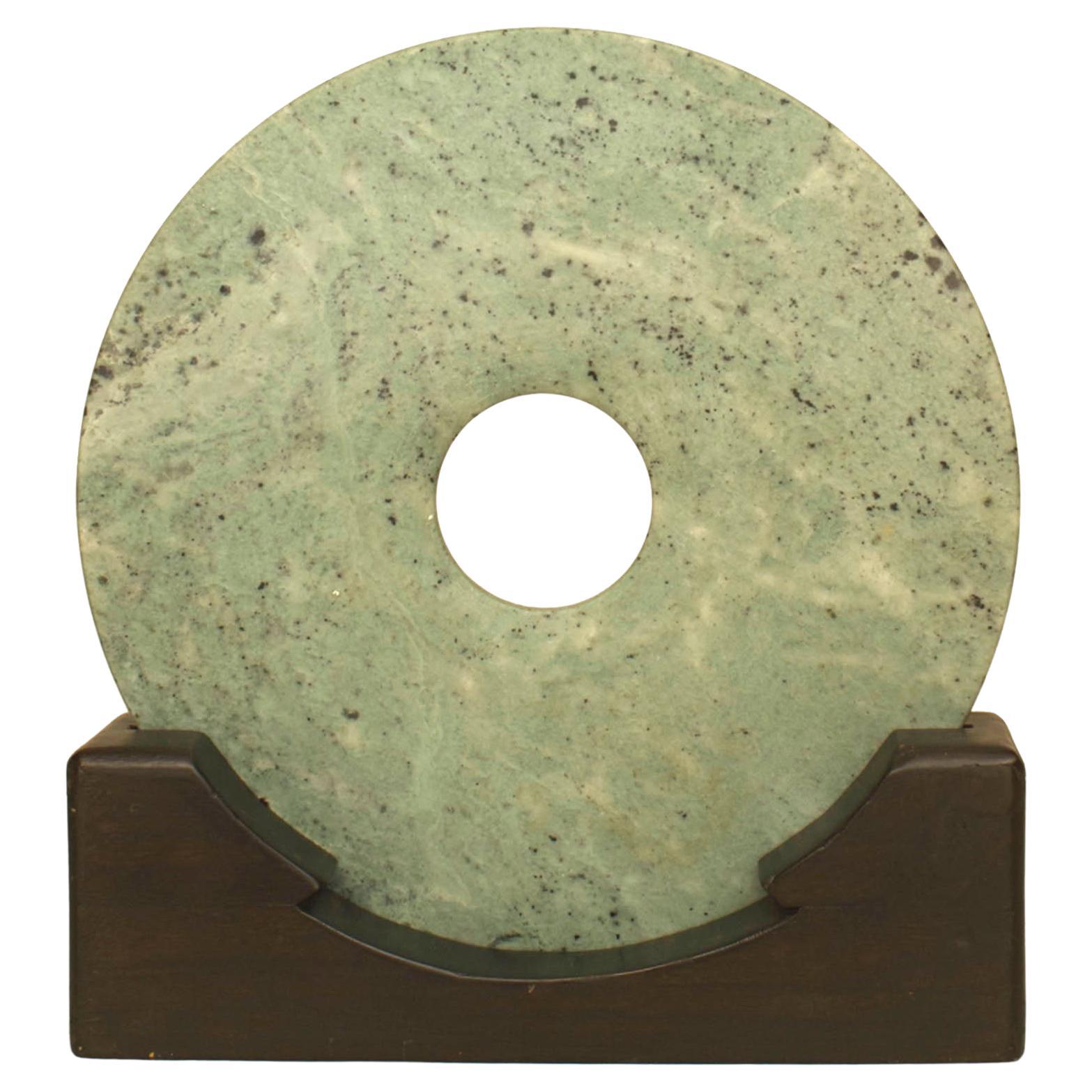 Chinese Stone Bi Discs on Wooden Stands For Sale