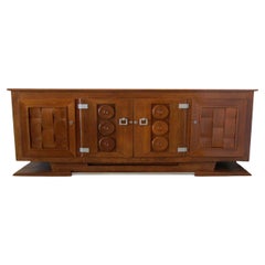 French Modern Chestnut 4-Door Credenza, Charles Dudouyt