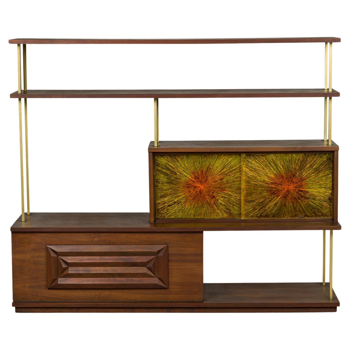 American Mid-Century brass and walnut etegere