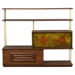 Amerikanische Mid-Century-Radierung aus Messing und Nussbaumholz
