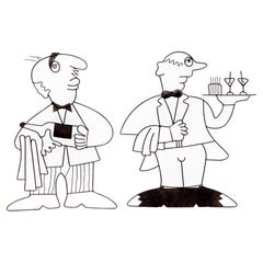 Paar Drahtskulpturen, die Waitstaff darstellen
