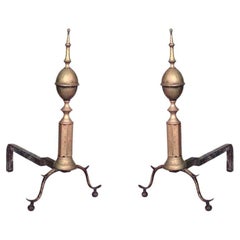 Pair of Country Brass Finial Andirons