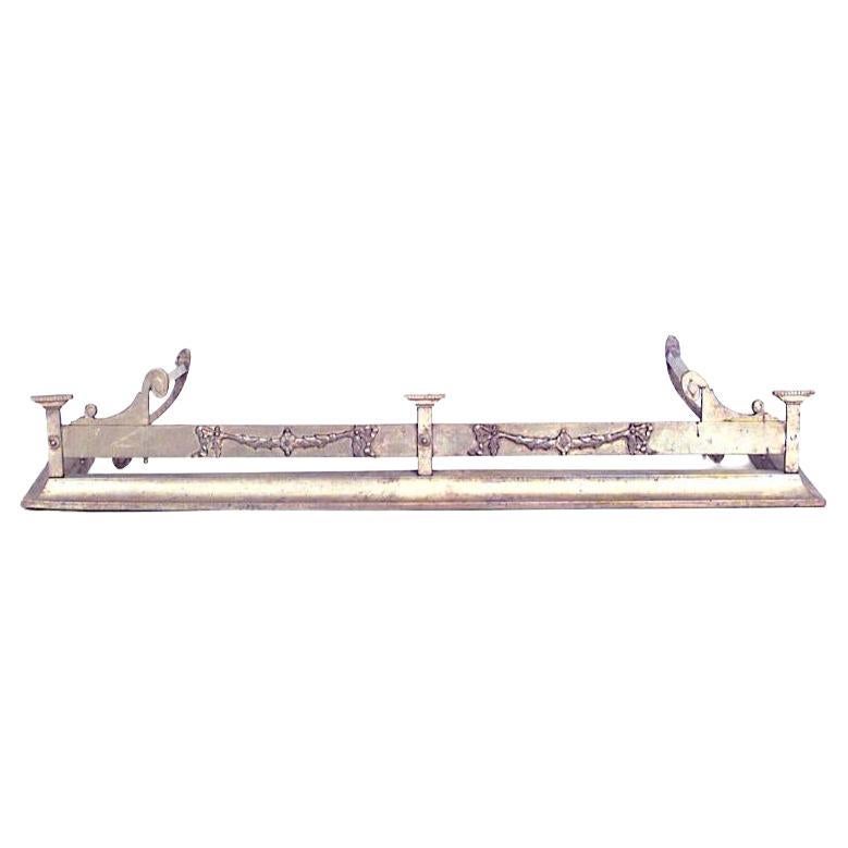 Hand-Crafted English Adam Brass Fire Fender, Scroll Design, Circa 1890